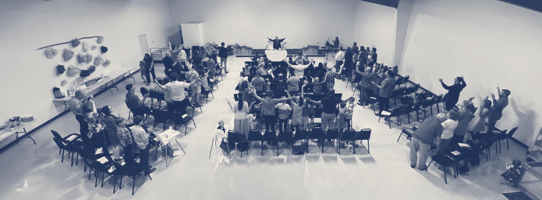 The congregation of Christ Church Leavenworth standing in worship